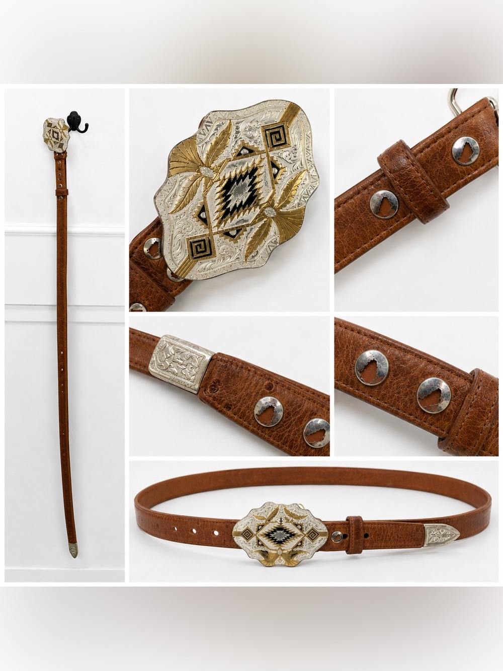 Vintage Montana Silversmiths Buckle Genuine Ostrich Leather Western Belt